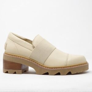 SOREL Joan Now City Womens Cream Beige Leather Slip On Block Heel Loafers 9.5